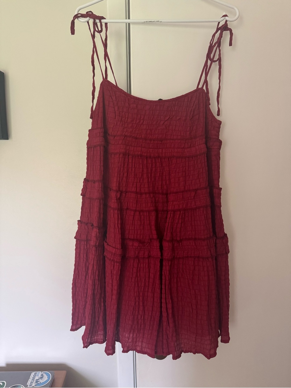 Red Crinkle Tie-Shoulder Sundress - Women